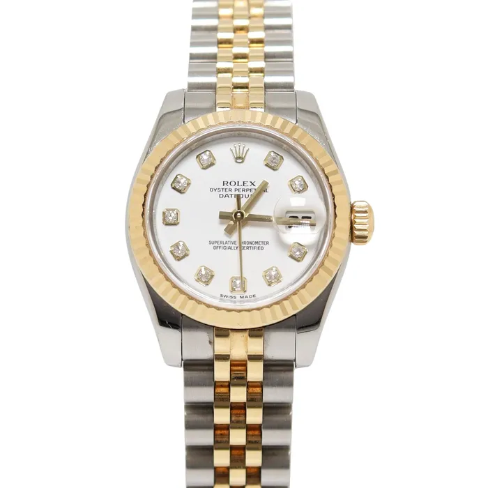 Rolex Datejust Two Tone Yellow Gold Steel 26mm White Factory Diamond Dial Watch Reference 179173 Happy Jewelers Rings Rolex Datejust Two Tone Yellow Gold Steel 26mm White Factory Diamond Dial Watch Reference 179173 Happy Jewelers Rings