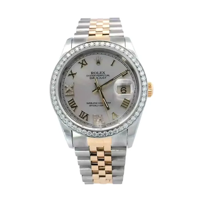 Rolex Datejust Two Tone Yellow Gold Steel 36mm Champagne Stick Dial Watch Happy Jewelers Rings Rolex Datejust Two Tone Yellow Gold Steel 36mm Champagne Stick Dial Watch Happy Jewelers Rings