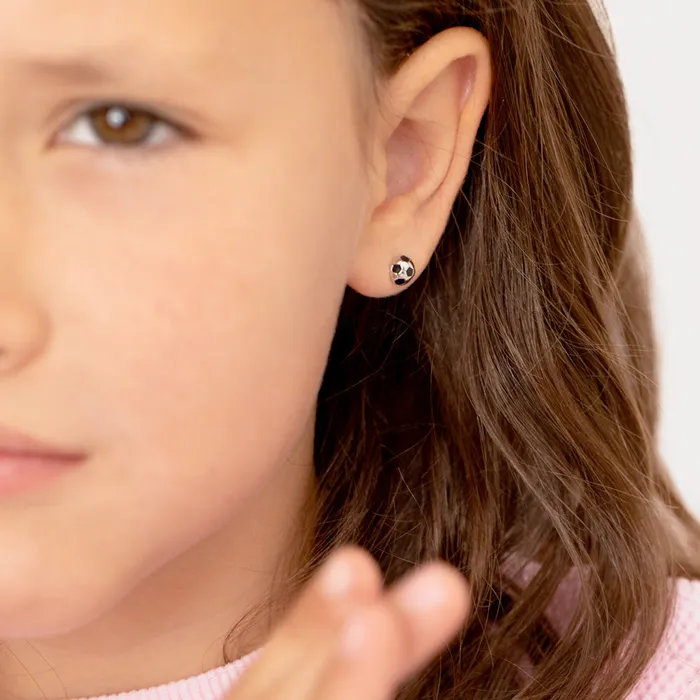 Soccer Ball Kids Childrens Girls Earrings Screw Back Enamel Sterling Silver Kids Screw Back Earrings Earrings