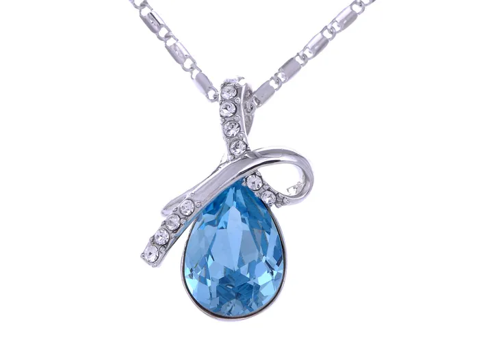 Swarovski Crystal Elements Aquamarine Bow Necklace Alilang Necklaces