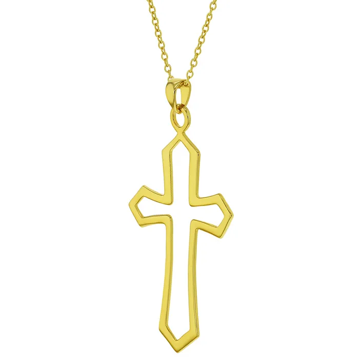 Teen Final Sale Necklaces 925 Sterling Silver Gold Plated Christian Religious Cross Open Pendant Necklace Women 17