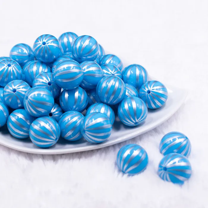 The BumbleBead Company Rings 20mm Blue with Silver Pin Stripes Acrylic Bubblegum Beads The BumbleBead Company Rings 20mm Blue with Silver Pin Stripes Acrylic Bubblegum Beads