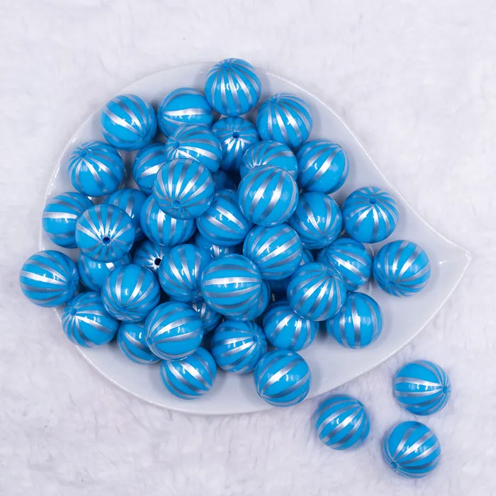 The BumbleBead Company Rings 20mm Blue with Silver Pin Stripes Acrylic Bubblegum Beads