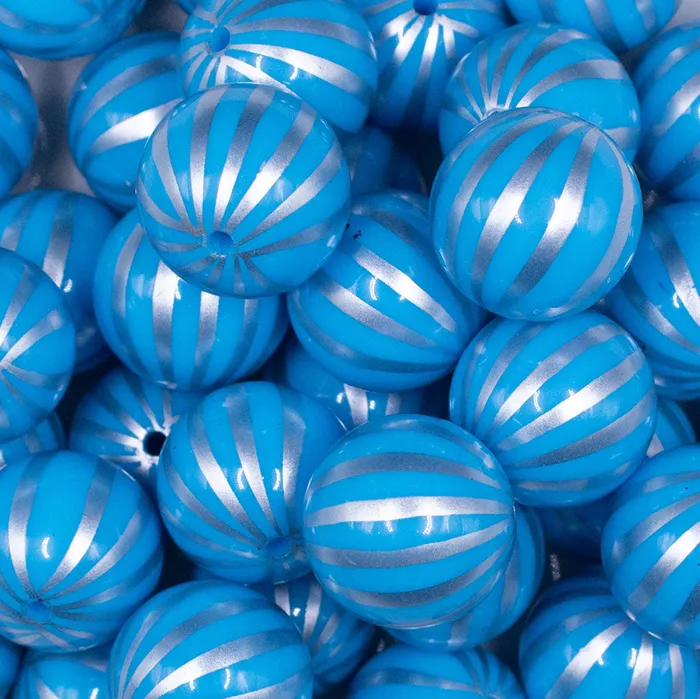 The BumbleBead Company Rings 20mm Blue with Silver Pin Stripes Acrylic Bubblegum Beads