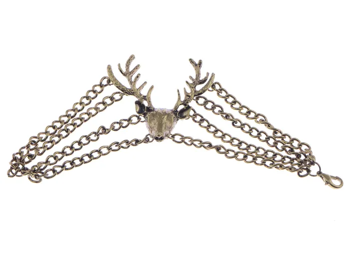 Vintage Antique Deer Bangle Chain Cuff Bracelet Alilang Bracelets