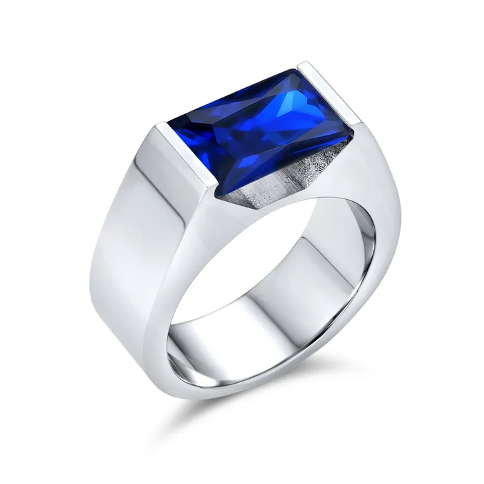 4CT Imitation Sapphire Emerald Cut CZ Mens Engagement Ring Stainless BlingJewelry Wholesale Rings 4CT Imitation Sapphire Emerald Cut CZ Mens Engagement Ring Stainless BlingJewelry Wholesale Rings