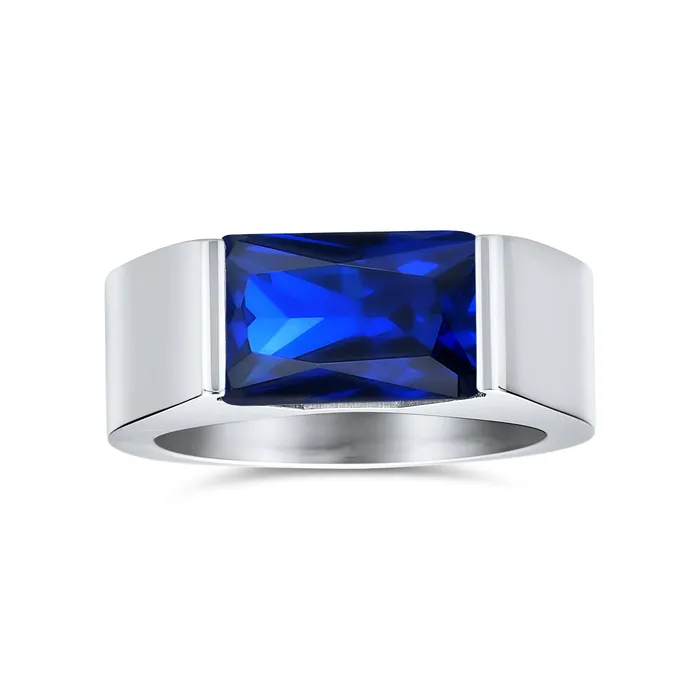 4CT Imitation Sapphire Emerald Cut CZ Mens Engagement Ring Stainless BlingJewelry Wholesale Rings 4CT Imitation Sapphire Emerald Cut CZ Mens Engagement Ring Stainless BlingJewelry Wholesale Rings