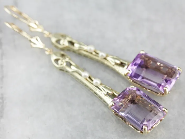 Amethyst and Seed Pearl Filigree Drop Earrings Market Square Jewelers Earrings Amethyst and Seed Pearl Filigree Drop Earrings Market Square Jewelers Earrings