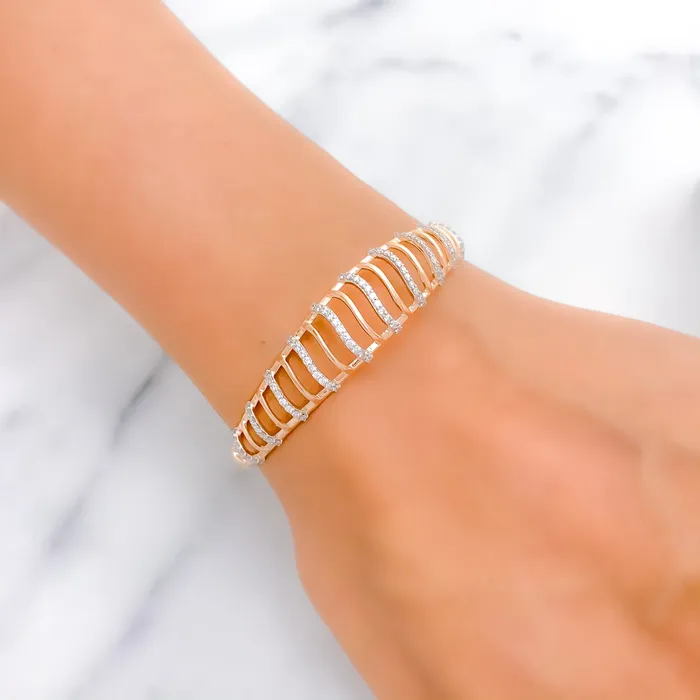 Andaaz Jewelers Bracelets Contemporary Striped Diamond 18k Gold Bangle Bracelet