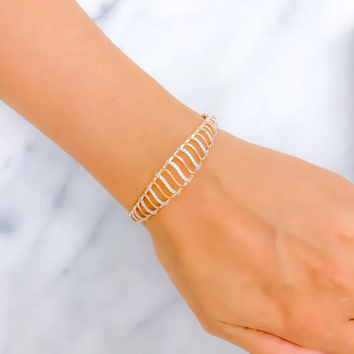 Andaaz Jewelers Bracelets Contemporary Striped Diamond 18k Gold Bangle Bracelet