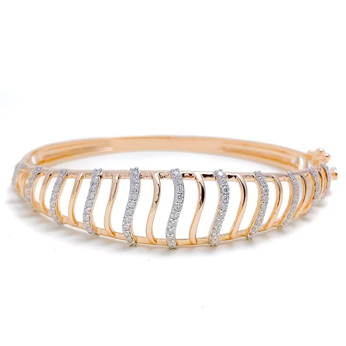 Andaaz Jewelers Bracelets Contemporary Striped Diamond 18k Gold Bangle Bracelet