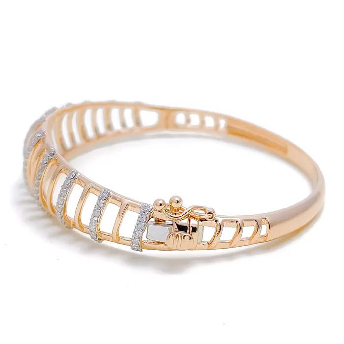 Andaaz Jewelers Bracelets Contemporary Striped Diamond 18k Gold Bangle Bracelet