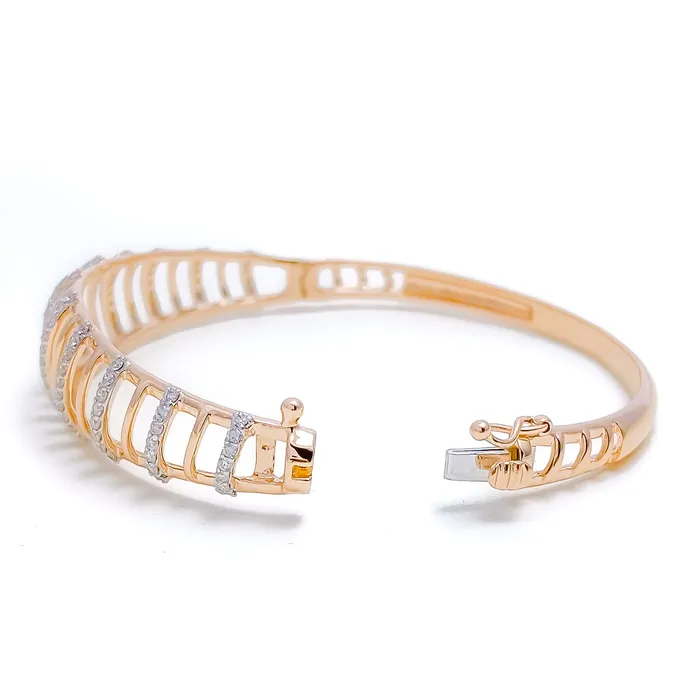 Andaaz Jewelers Bracelets Contemporary Striped Diamond 18k Gold Bangle Bracelet
