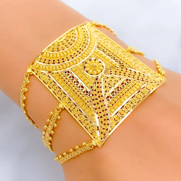 Andaaz Jewelers Bracelets Graceful Floral 22k Gold Statement Bracelet