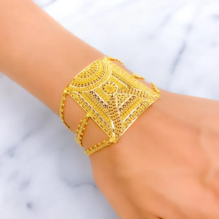 Andaaz Jewelers Bracelets Graceful Floral 22k Gold Statement Bracelet