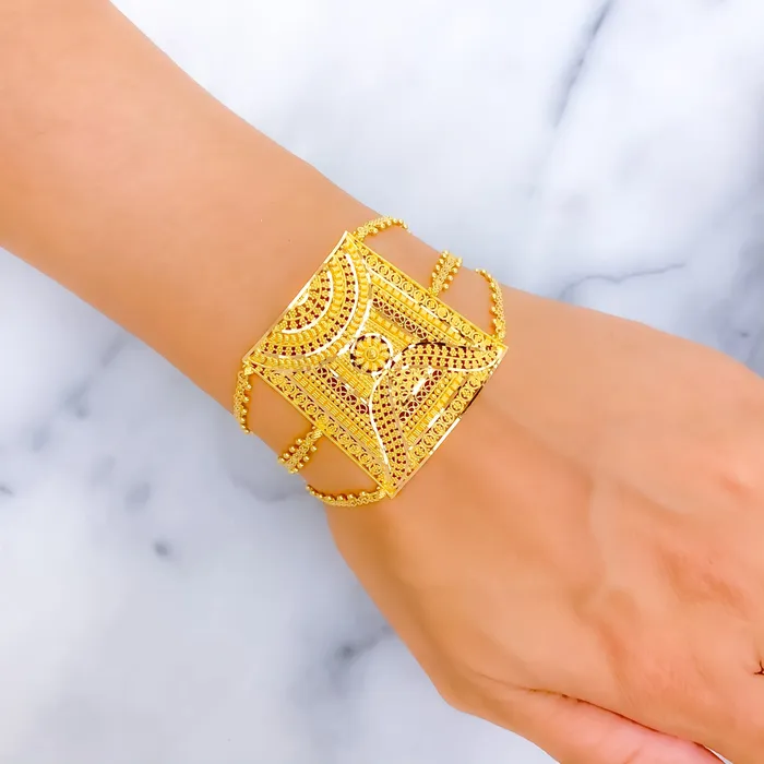Andaaz Jewelers Bracelets Graceful Floral 22k Gold Statement Bracelet