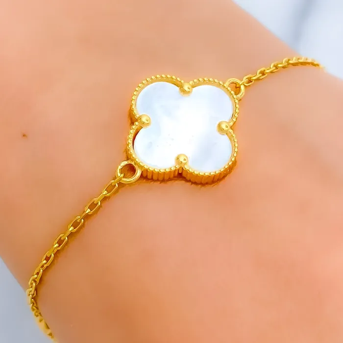 Andaaz Jewelers Bracelets Opulent Mother of Pearl 21k Gold Clover Bracelet
