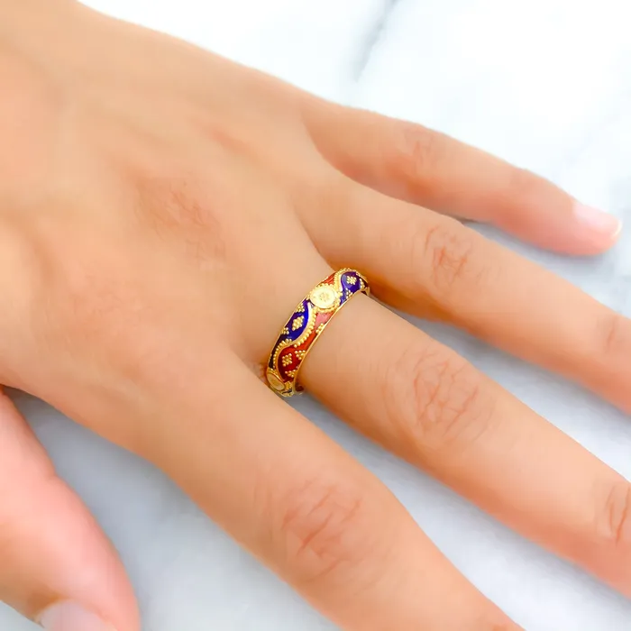 Andaaz Jewelers Colorful Meenakari 22k Gold Ring Rings