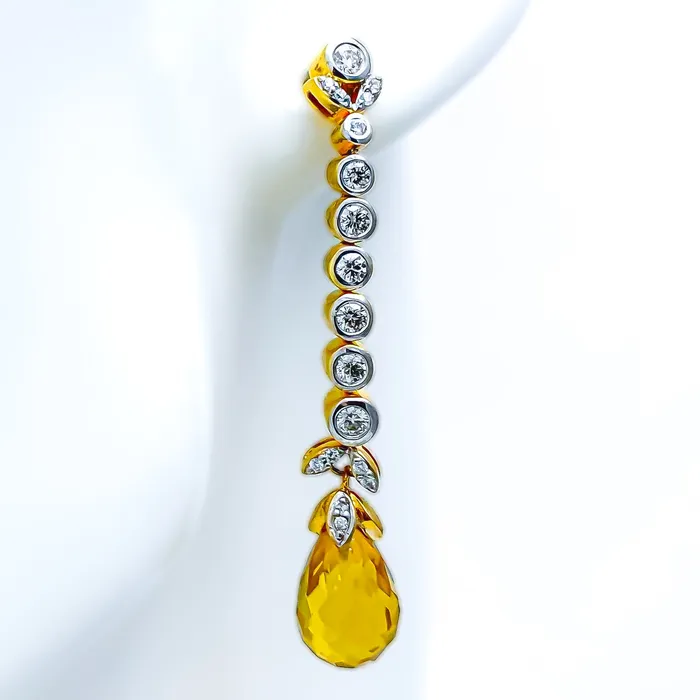Andaaz Jewelers Earrings Dangling Citrine Teardrop Diamond 18k Gold Earrings Andaaz Jewelers Earrings Dangling Citrine Teardrop Diamond 18k Gold Earrings