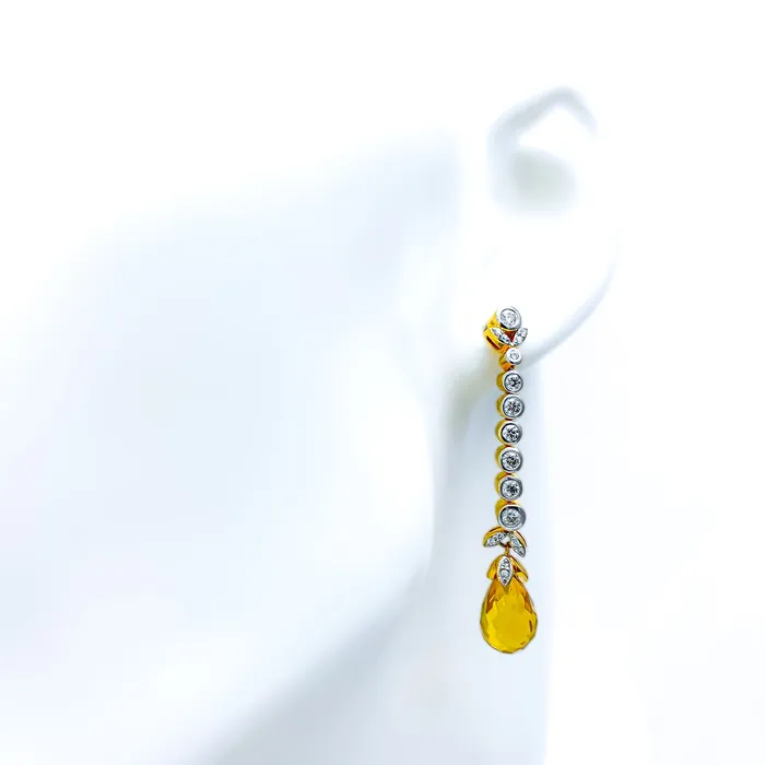 Andaaz Jewelers Earrings Dangling Citrine Teardrop Diamond 18k Gold Earrings