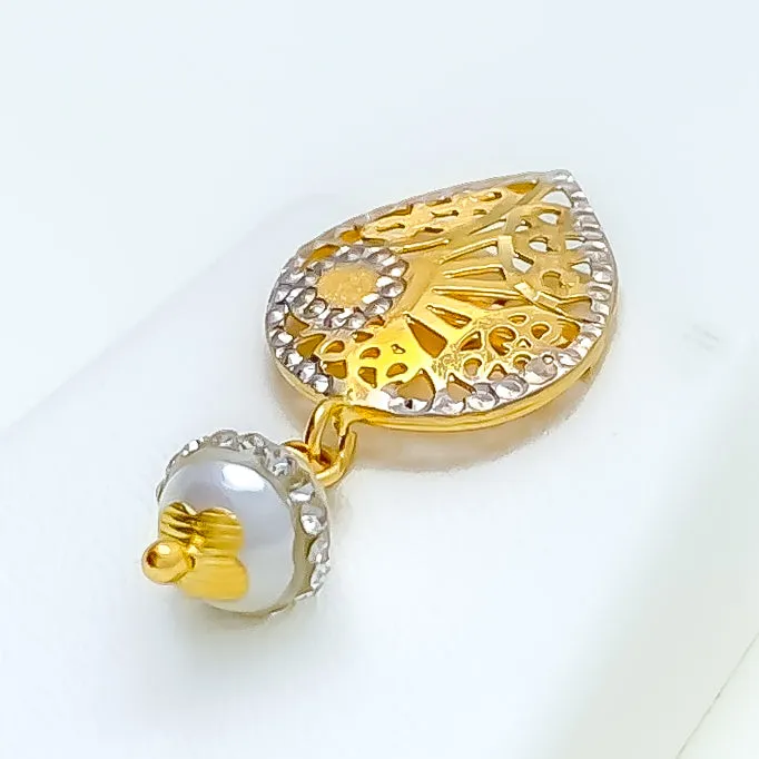 Andaaz Jewelers Earrings Ornate Vintage Drop 22k Gold CZ Pearl Pendant Set