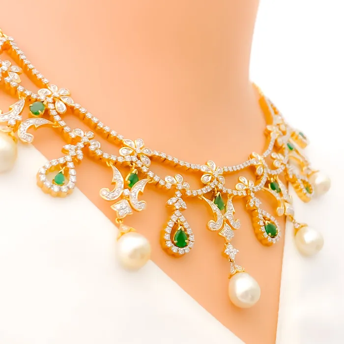 Andaaz Jewelers Emerald and Diamond 18k Gold Necklace Set Necklaces