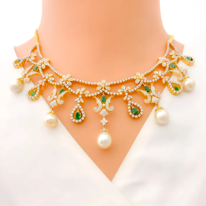 Andaaz Jewelers Emerald and Diamond 18k Gold Necklace Set Necklaces
