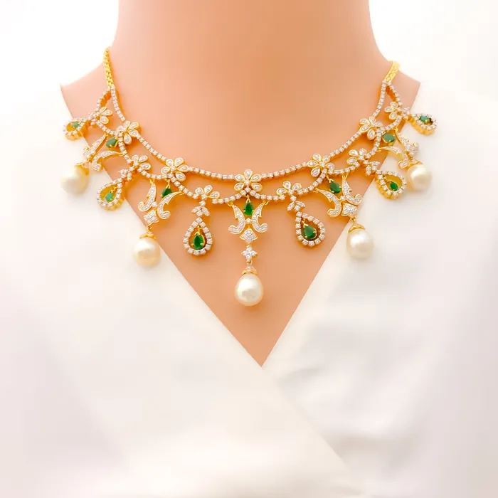 Andaaz Jewelers Emerald and Diamond 18k Gold Necklace Set Necklaces