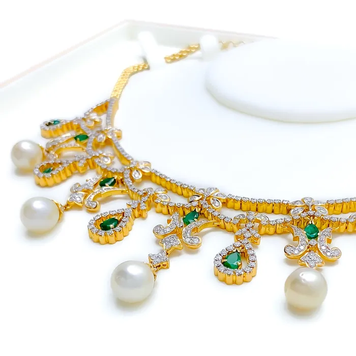 Andaaz Jewelers Emerald and Diamond 18k Gold Necklace Set Necklaces