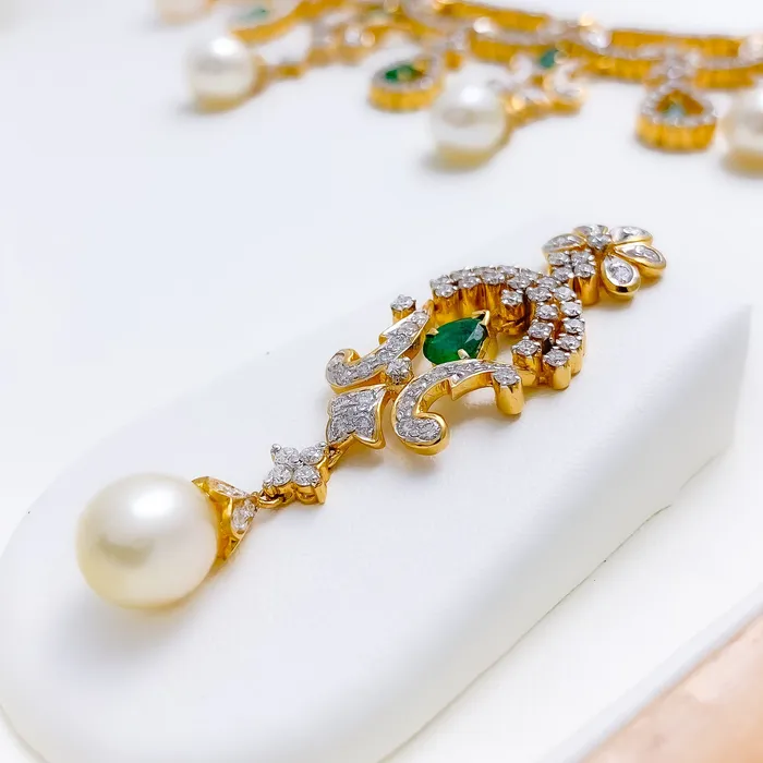 Andaaz Jewelers Emerald and Diamond 18k Gold Necklace Set Necklaces