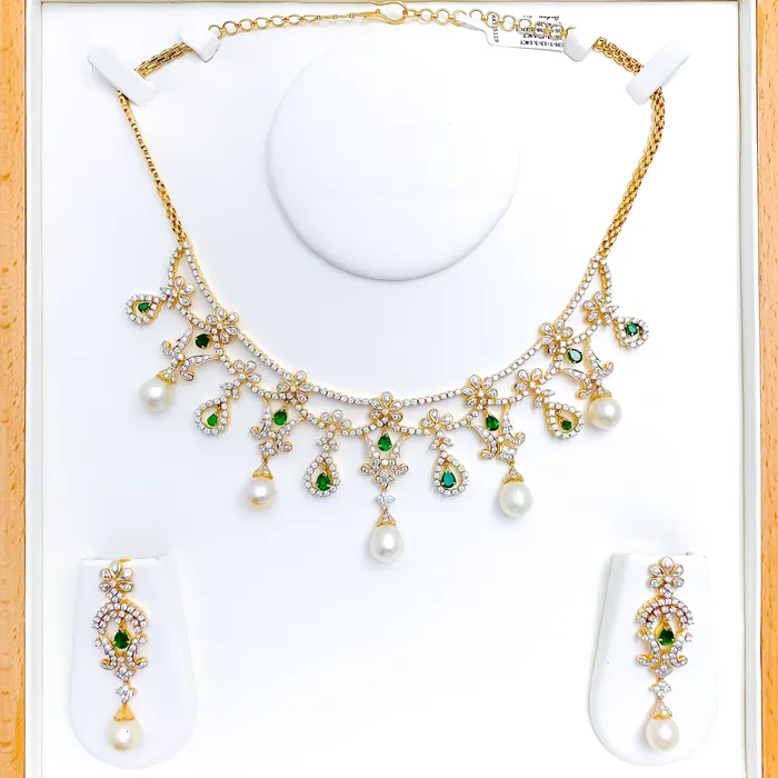 Andaaz Jewelers Emerald and Diamond 18k Gold Necklace Set Necklaces