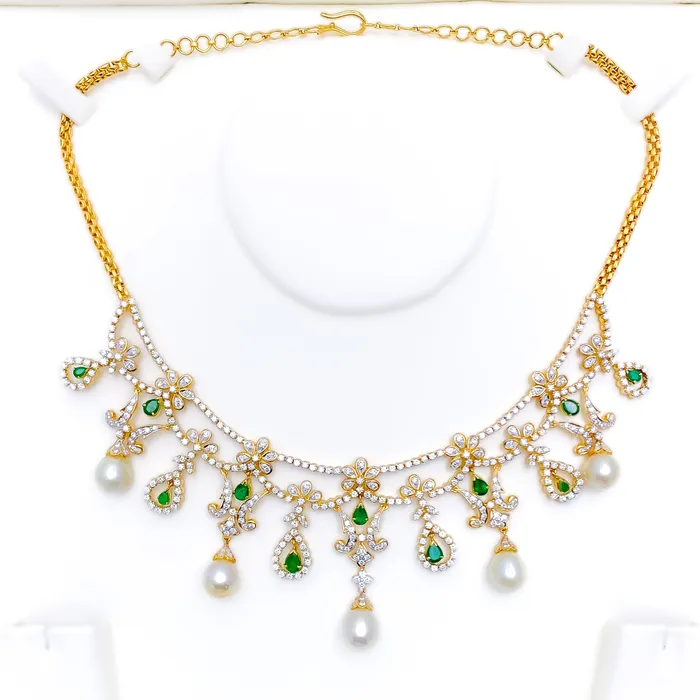 Andaaz Jewelers Emerald and Diamond 18k Gold Necklace Set Necklaces