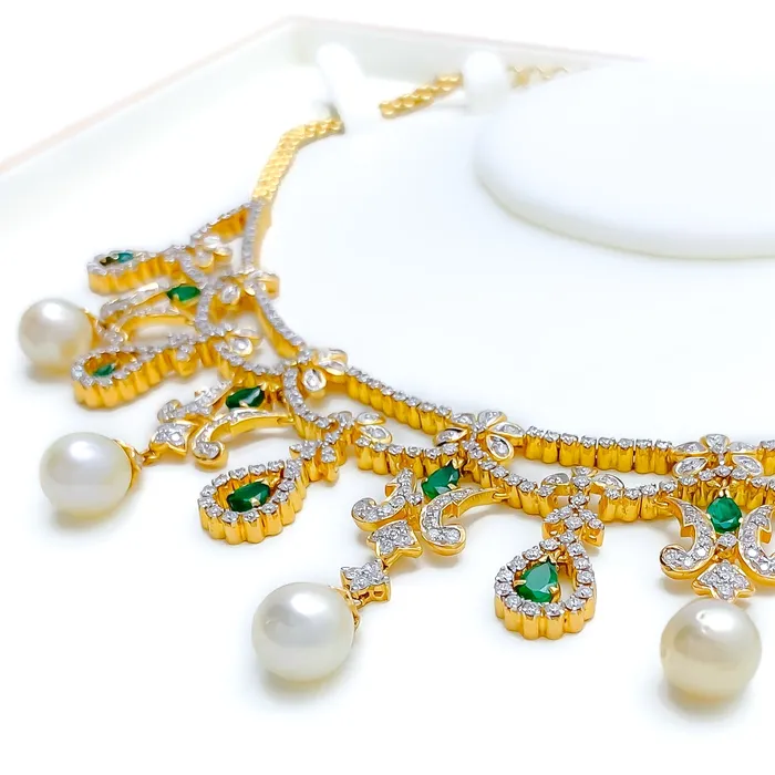 Andaaz Jewelers Emerald and Diamond 18k Gold Necklace Set Necklaces