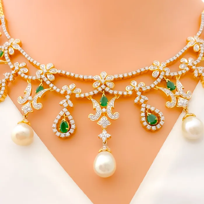 Andaaz Jewelers Emerald and Diamond 18k Gold Necklace Set Necklaces