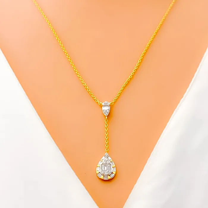 Andaaz Jewelers Necklaces Elegant Contemporary Drop 18k Gold Diamond Necklace