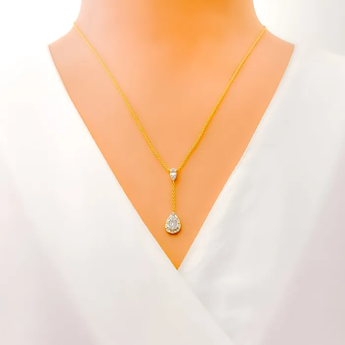 Andaaz Jewelers Necklaces Elegant Contemporary Drop 18k Gold Diamond Necklace
