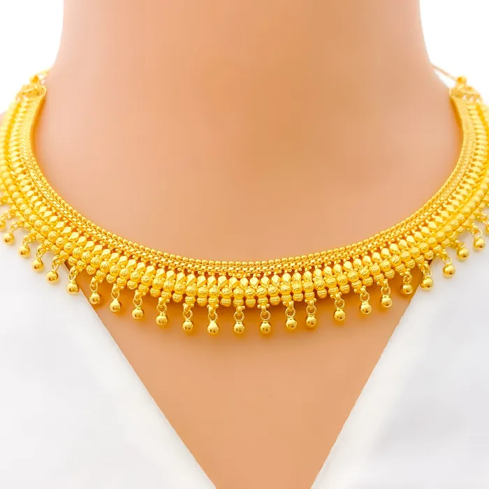 Andaaz Jewelers Palatial Dangling Tassel 22k Gold Necklace Set Necklaces