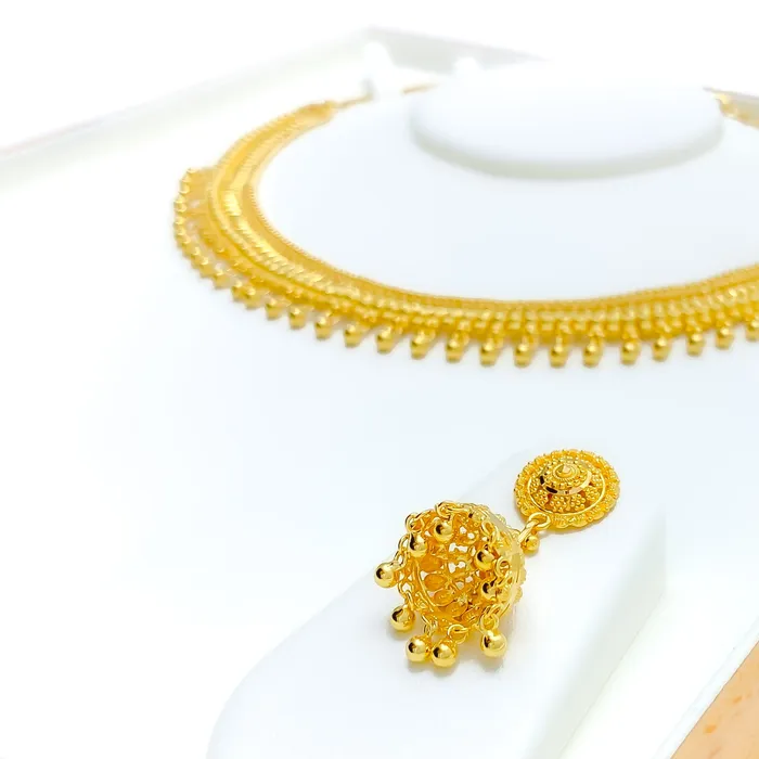 Andaaz Jewelers Palatial Dangling Tassel 22k Gold Necklace Set Necklaces