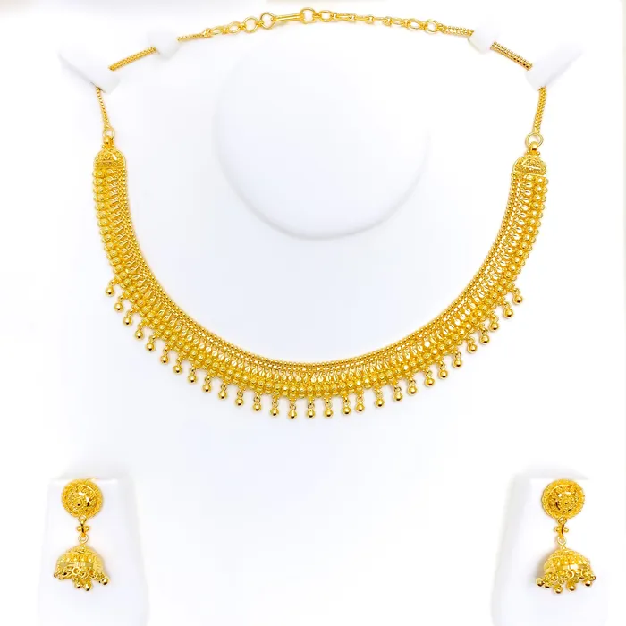 Andaaz Jewelers Palatial Dangling Tassel 22k Gold Necklace Set Necklaces