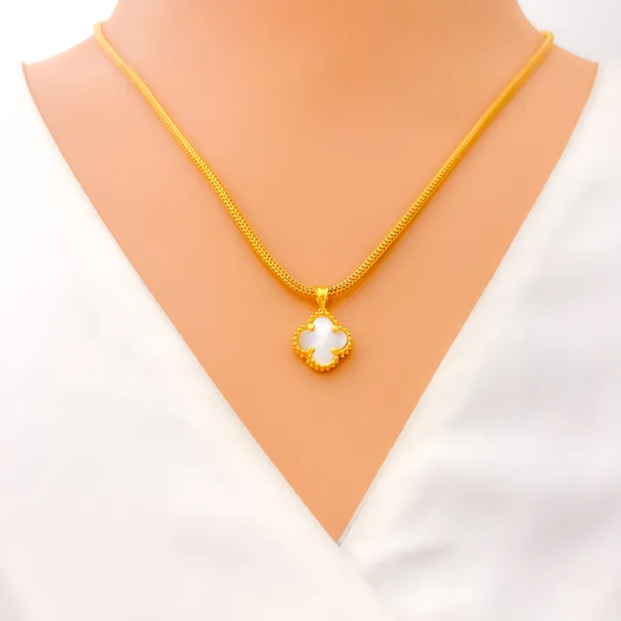 Andaaz Jewelers Rings Pearlescent 21k Gold Clover Pendant Set WRing