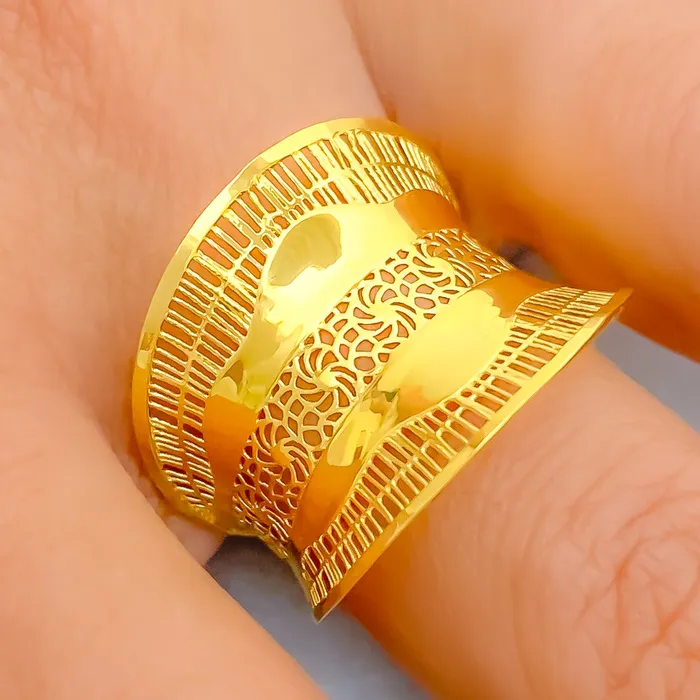 Andaaz Jewelers Rings Sleek Netted 21k Gold Ring