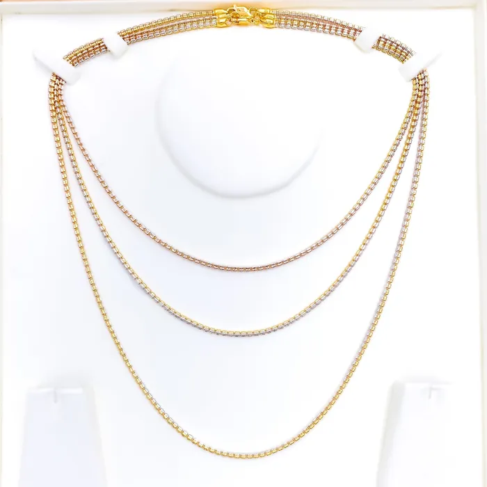 Andaaz Jewelers Rings Three Tone Triangle Bead 22K Gold Chain 22
