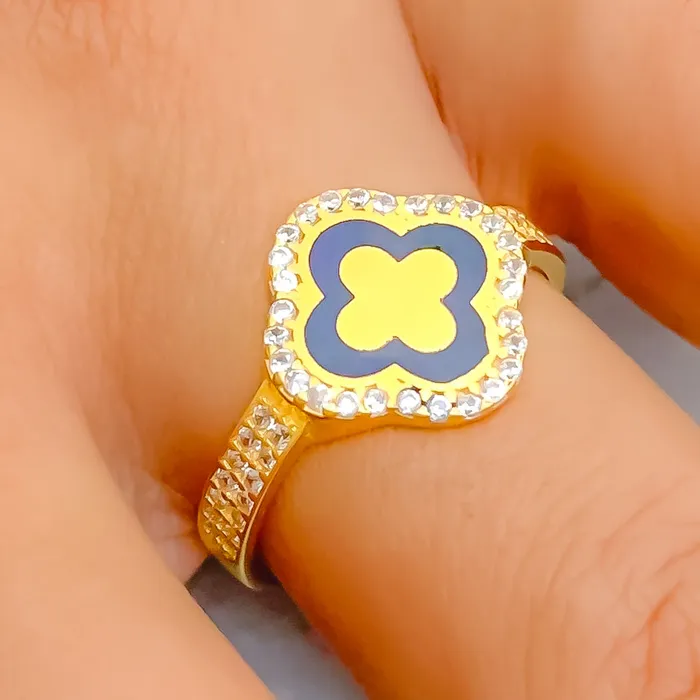 Andaaz Jewelers Rings Trendy Floral 21k Gold Dazzling CZ Ring Size 7