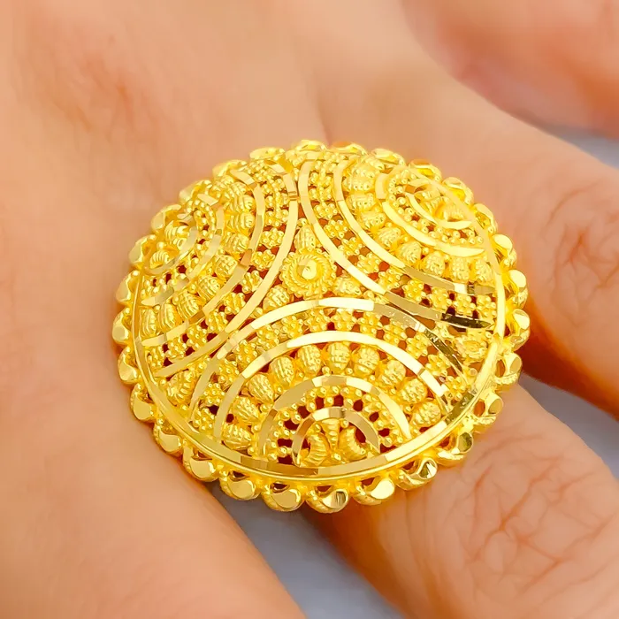 Andaaz Jewelers Stylish Palatial Curved 22k Gold Statement Ring Rings