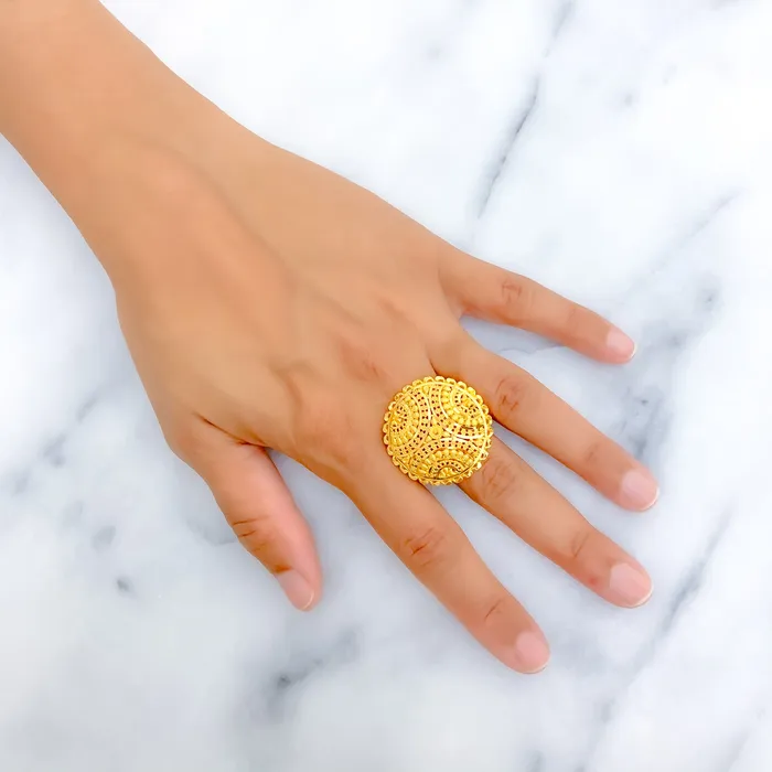 Andaaz Jewelers Stylish Palatial Curved 22k Gold Statement Ring Rings