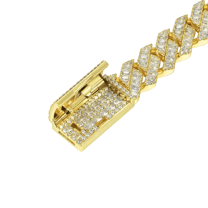 aporro Bracelets Yellow Gold Emerald Cut Prong Cuban Link Bracelet 12mm