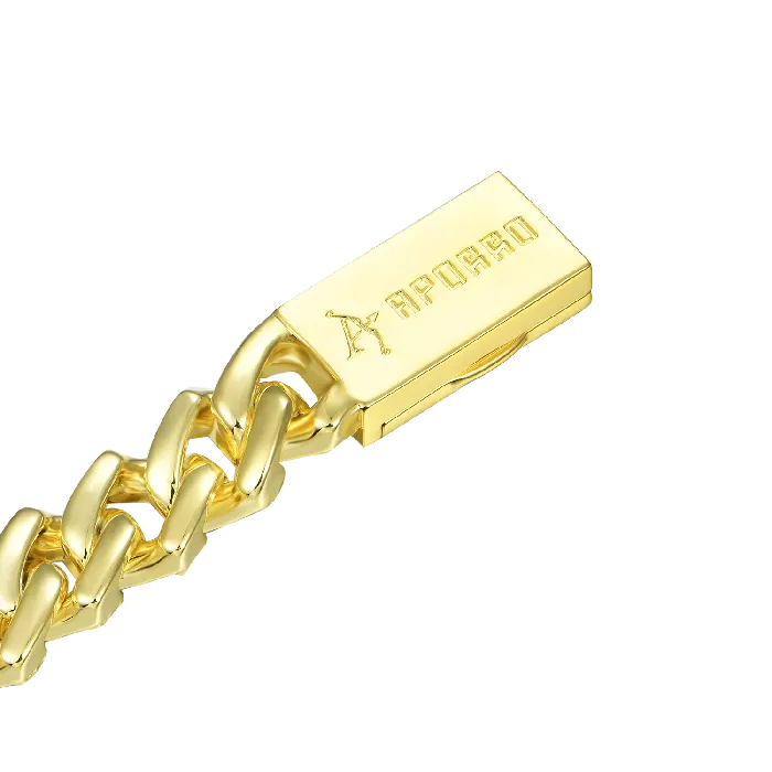 aporro Bracelets Yellow Gold Emerald Cut Prong Cuban Link Bracelet 12mm