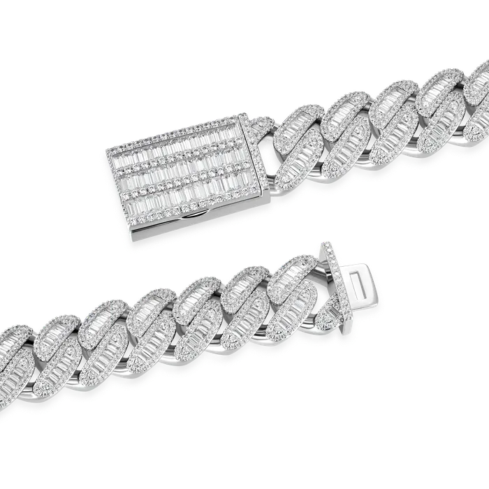 aporro Necklaces Moissanite Halo Baguette Cut Cuban Link Chain