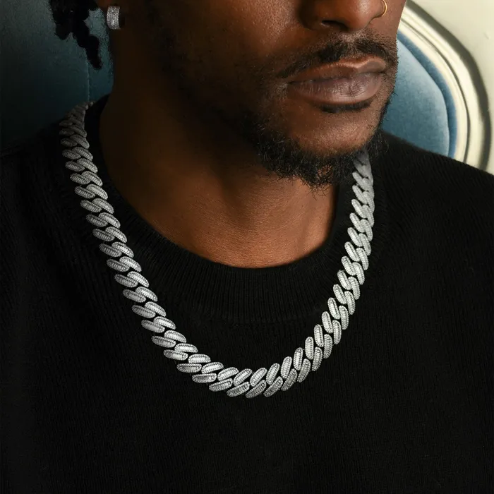 aporro Necklaces Moissanite Halo Baguette Cut Cuban Link Chain