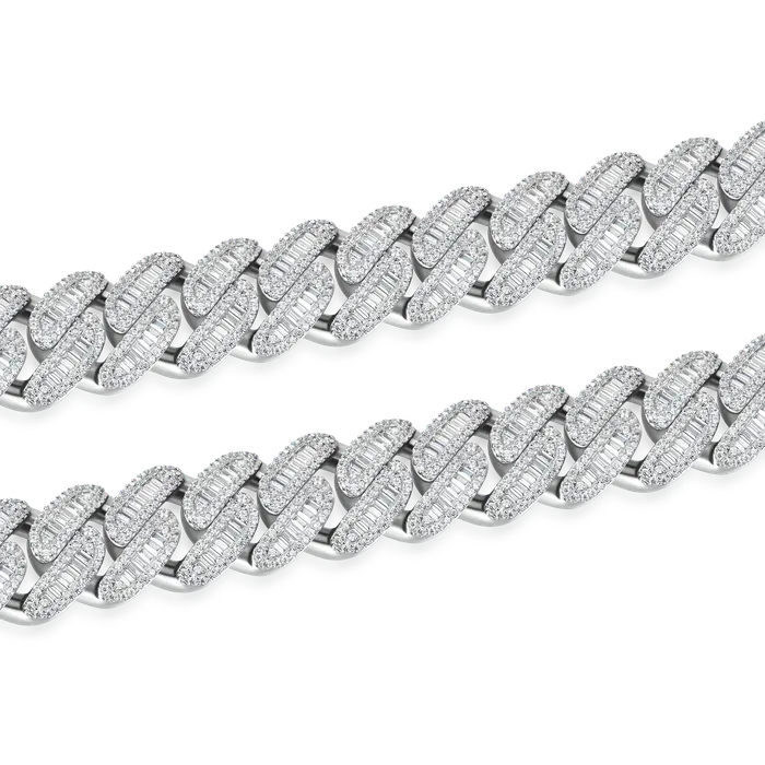 aporro Necklaces Moissanite Halo Baguette Cut Cuban Link Chain
